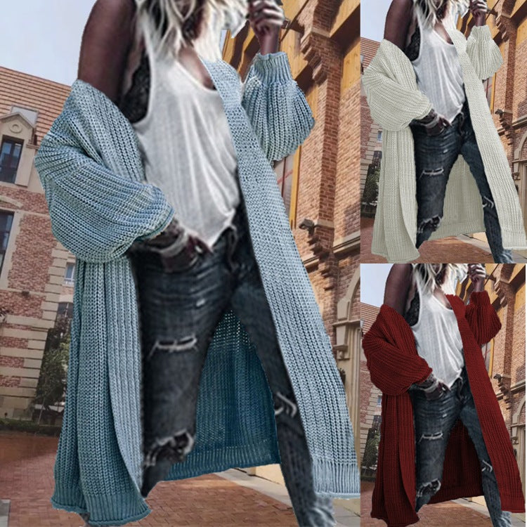 Damen Grobstrick Cardigan mit voluminösen Ärmeln und großen Taschen Drune