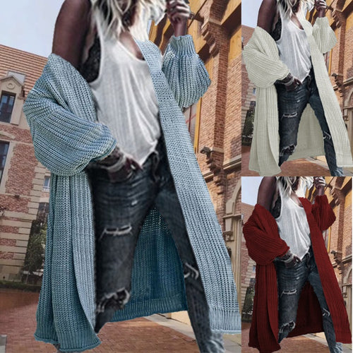 Damen Grobstrick Cardigan mit voluminösen Ärmeln und großen Taschen Drune