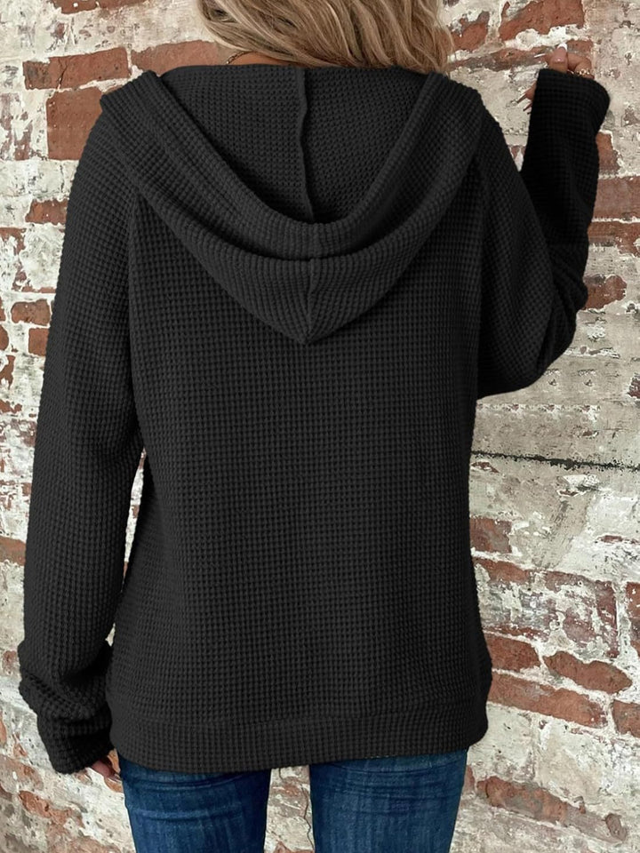 Damen lässige Kapuzenjacke mit strukturiertem Waffelmuster und praktischen Taschen Drune