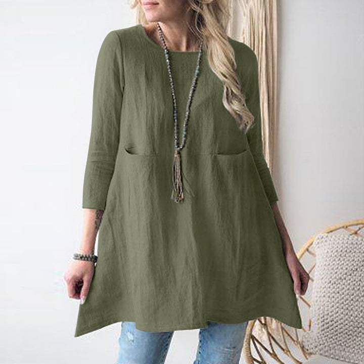 Damen lässiges Tunika-Shirt mit seitlichen Taschen und 3/4 Ärmeln Drune