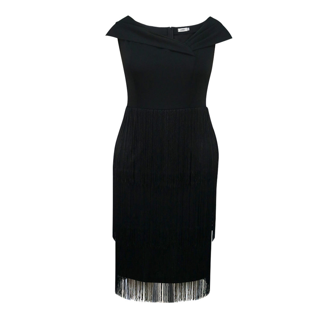 Damen elegantes Kleid mit Fransen-Detail Drune