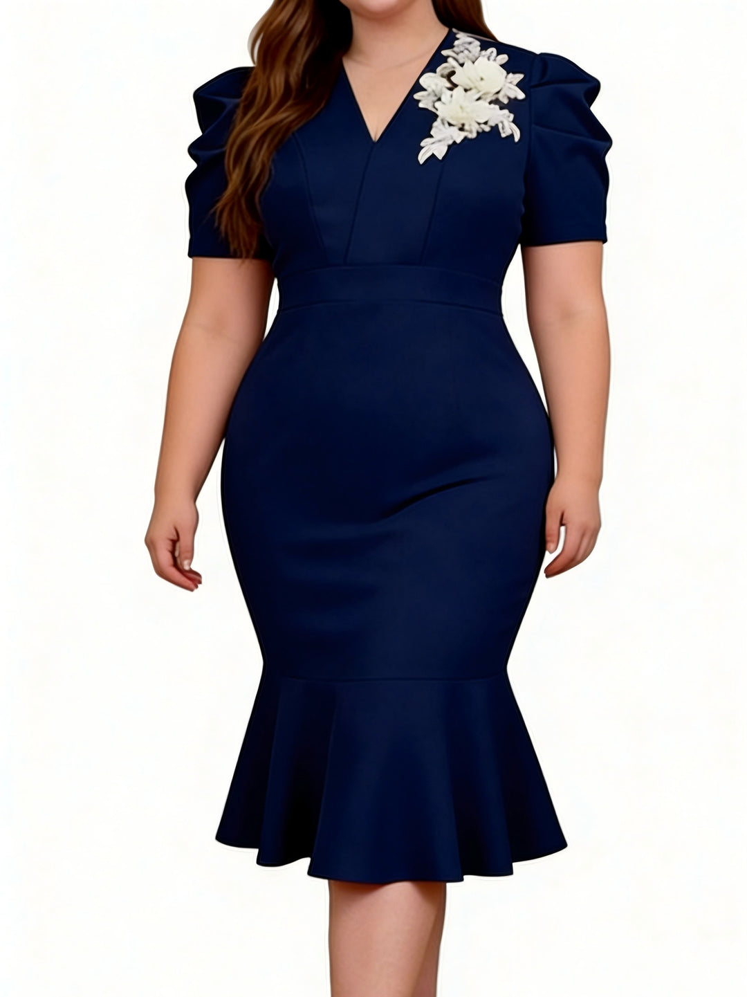 Damen Figurbetontes Kleid mit Volant und floralem Akzent Drune