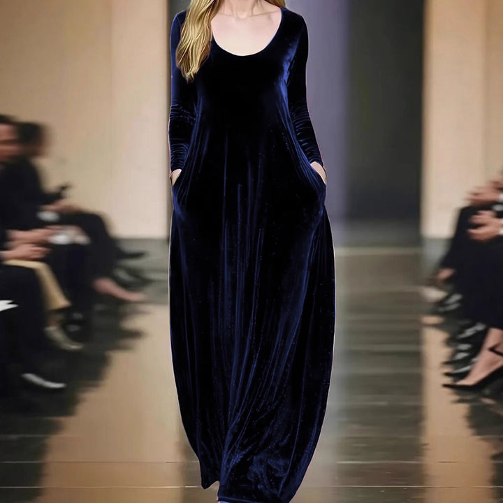 Damen Maxikleid aus samtigem Material mit praktischen Taschen Drune