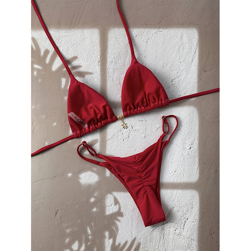 Damen Triangel-Bikini mit verstellbaren Trägern und elegantem Schmuckdetail Drune