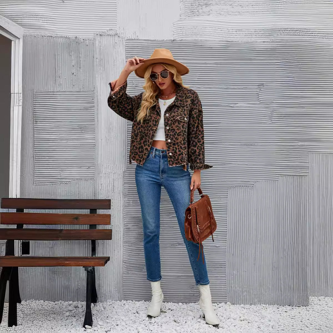 Damen Jeansjacke im Leopardenmuster Drune