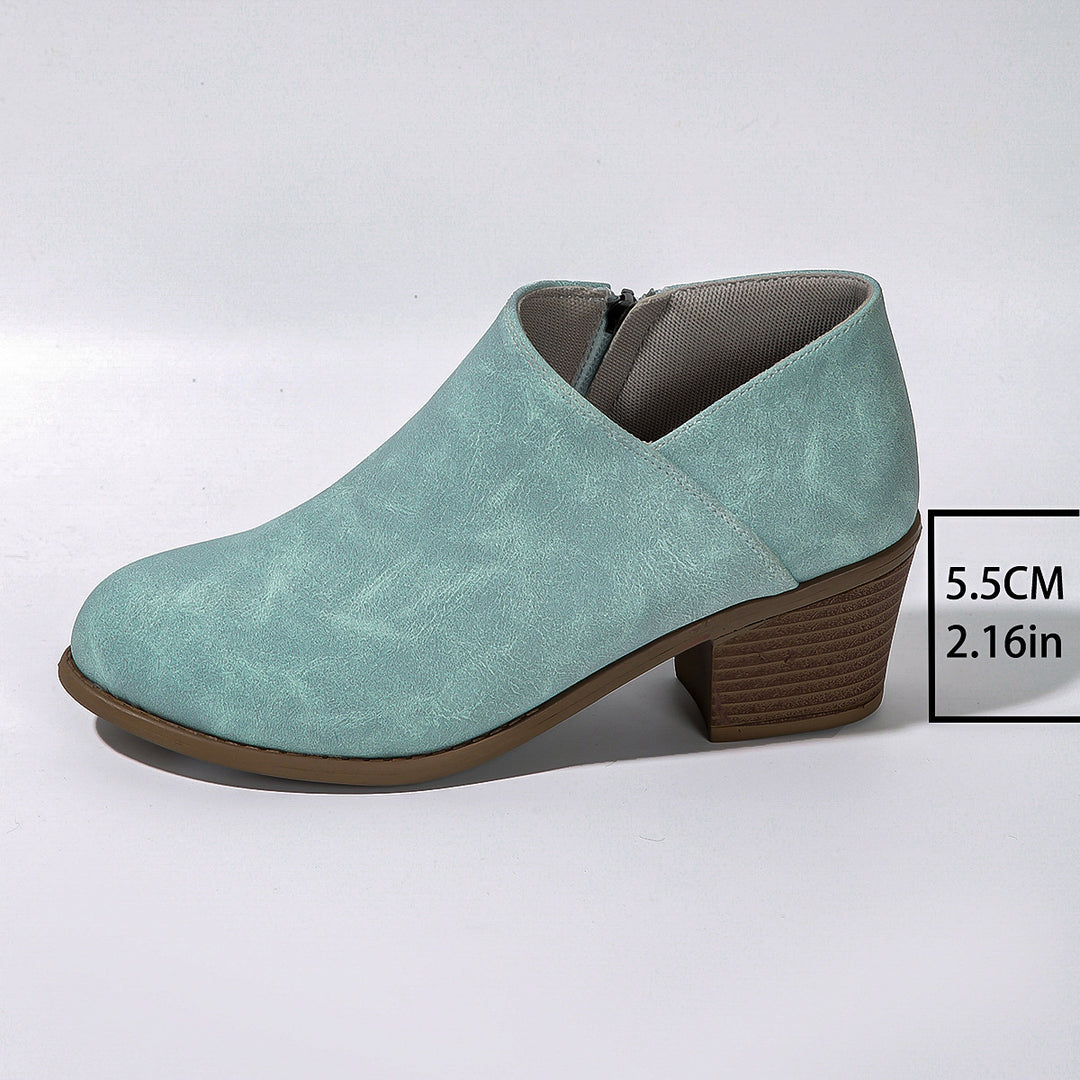 Damen kurze Stiefelette mit seitlichem Reißverschluss gepolstertem Komfortfußbett und stabilem Blockabsatz Drune