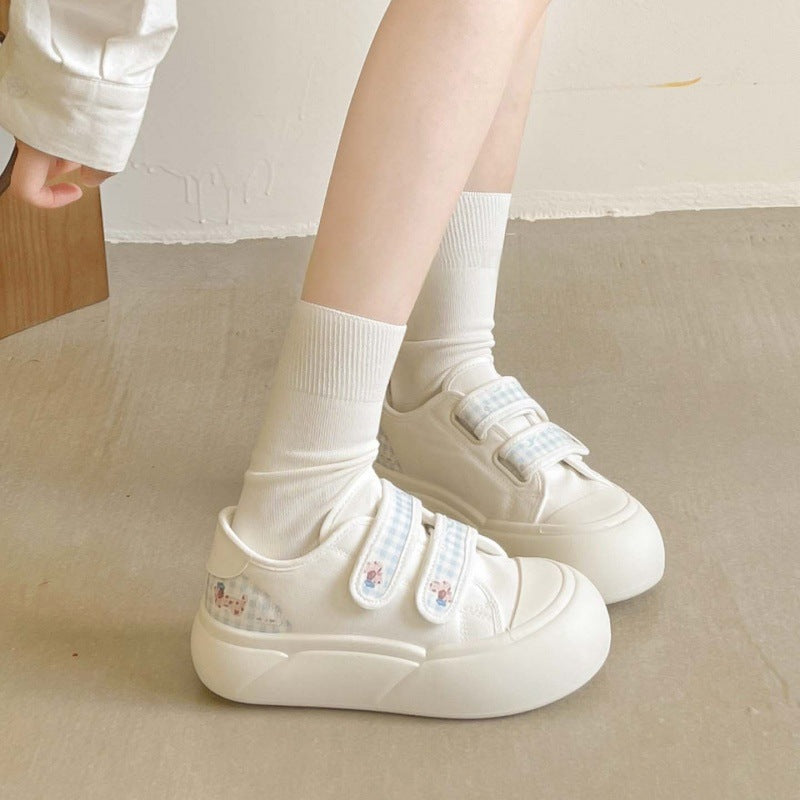 Damen Bequeme Sneaker mit verstellbarem Klettverschluss und floralen Applikationen Drune