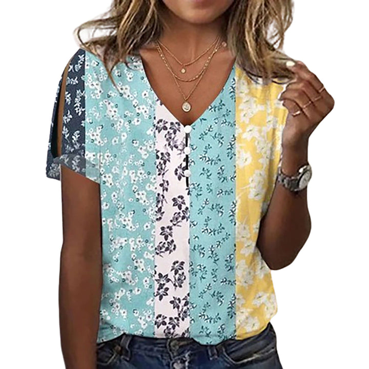 Damen Kurzarmbluse mit floralen Stickereien und Knopfdetails Drune
