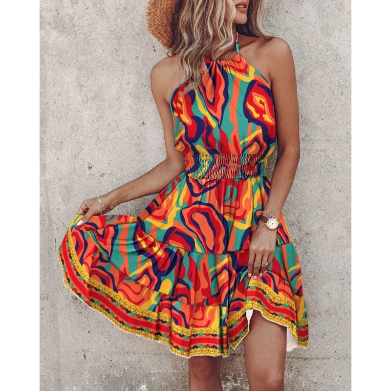 Damen Halter Neck Rüschenschichtkleid Drune