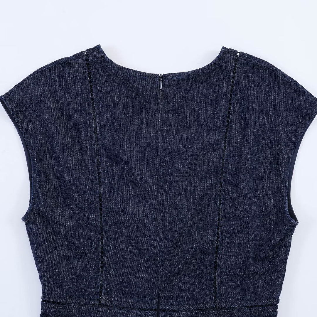 Damen Denim Maxikleid mit elegantem V-Ausschnitt und figurformender Silhouette Drune
