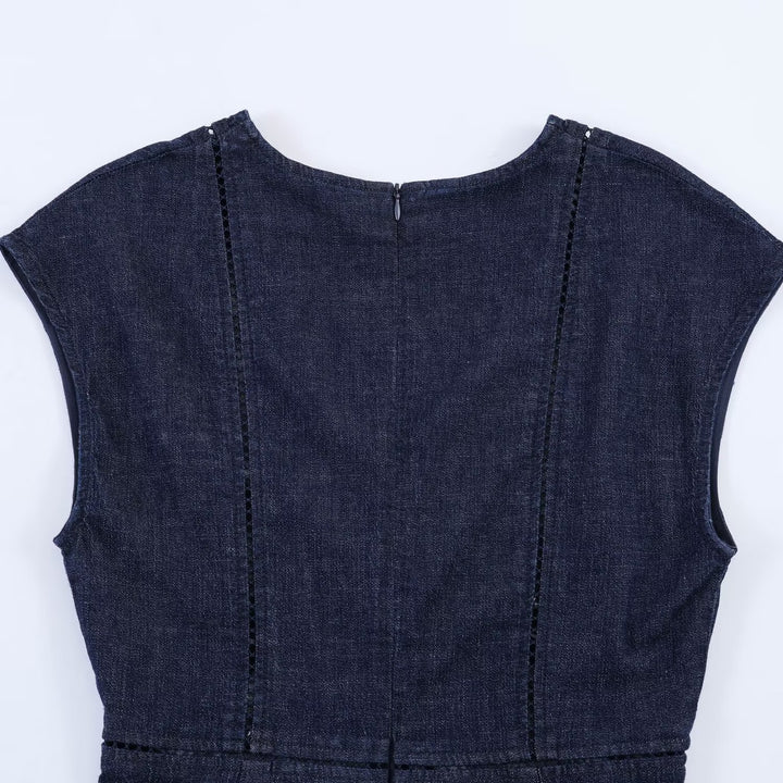 Damen Denim Maxikleid mit elegantem V-Ausschnitt und figurformender Silhouette Drune