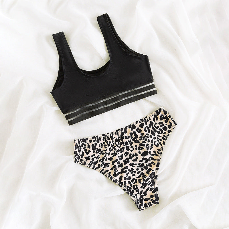 Damen Sport-Bikini-Set mit rückenfreiem Oberteil und hohem Bund Drune