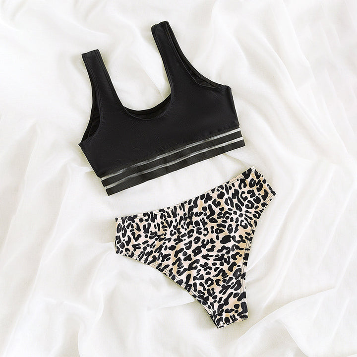Damen Sport-Bikini-Set mit rückenfreiem Oberteil und hohem Bund Drune