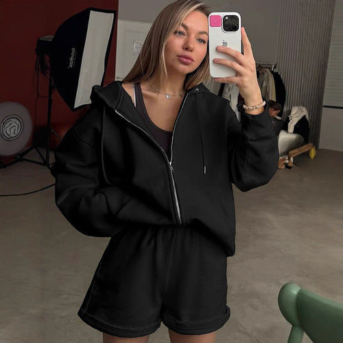 Damen bequeme Sweatshorts mit Oversized Hoodie Drune