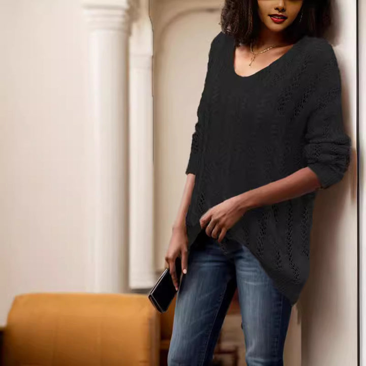 Damen Strickpullover mit luftiger Häkeloptik und weitem Schnitt Drune