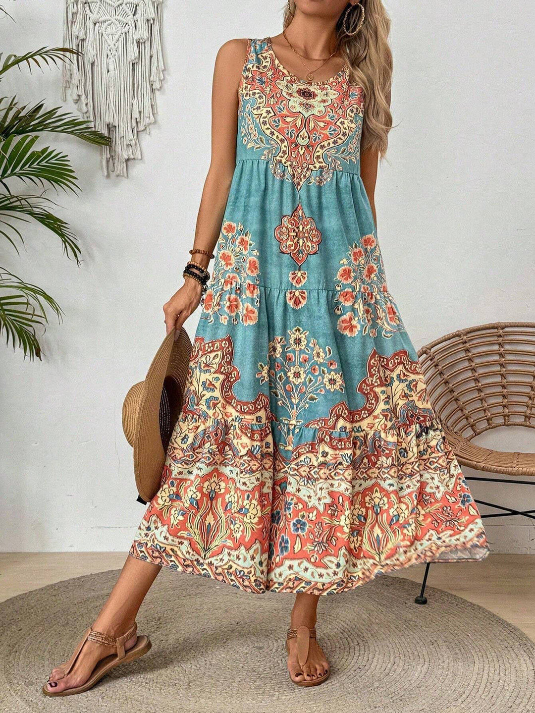 Damen Maxikleid mit floralen Mustern Drune