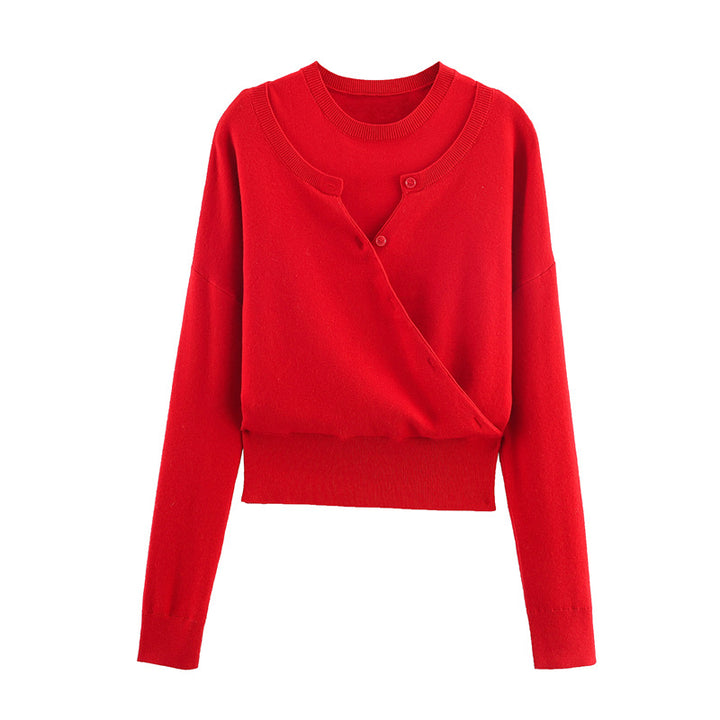 Damen cropped Strickpullover mit Knopfdetail und V-Ausschnitt Drune