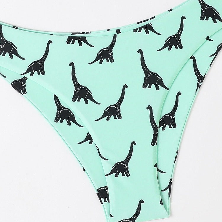 Damen Triangel-Bikini mit verspieltem Dinosaurier-Muster und verstellbaren Trägern Drune