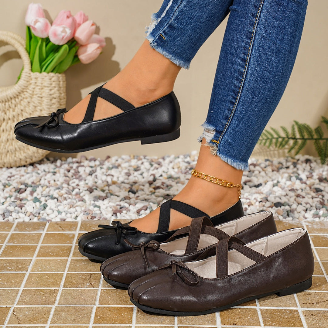 Damen elegante Ballerinas mit dekorativen Schleifen und elastischen Riemen Drune