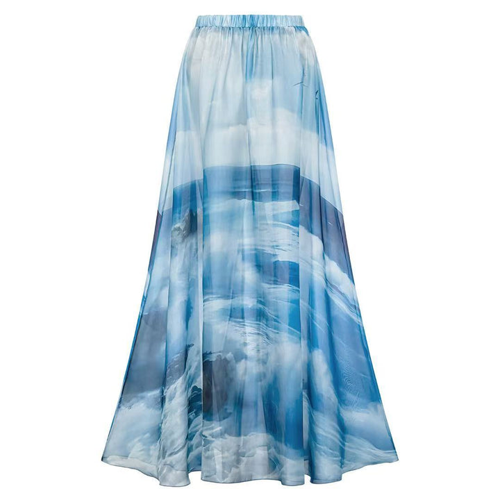 Damen Maxikleid mit Volant und maritimem Design Drune
