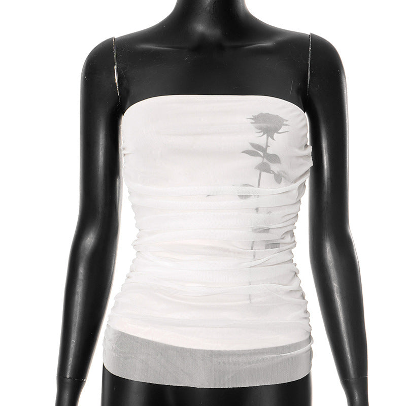 Damen Bandeau-Top mit Raffung und transparentem Stoff Drune