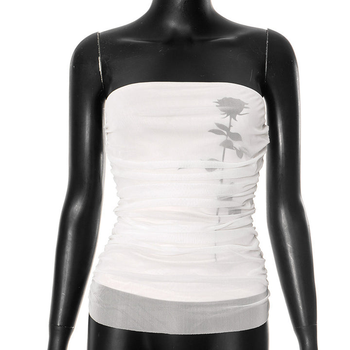 Damen Bandeau-Top mit Raffung und transparentem Stoff Drune