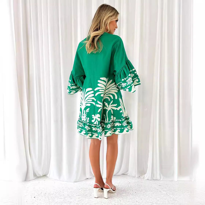 Damen Freizeitkleid mit voluminösen Ärmeln und strukturierten Rüschendetails Drune