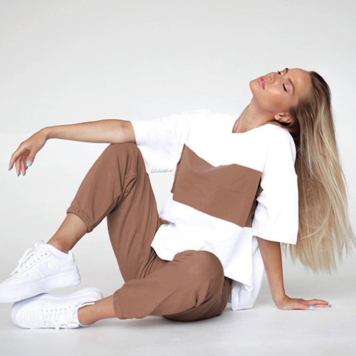Damen lässiger Sportanzug mit oversized Shirt und bequemen Jogginghosen Drune