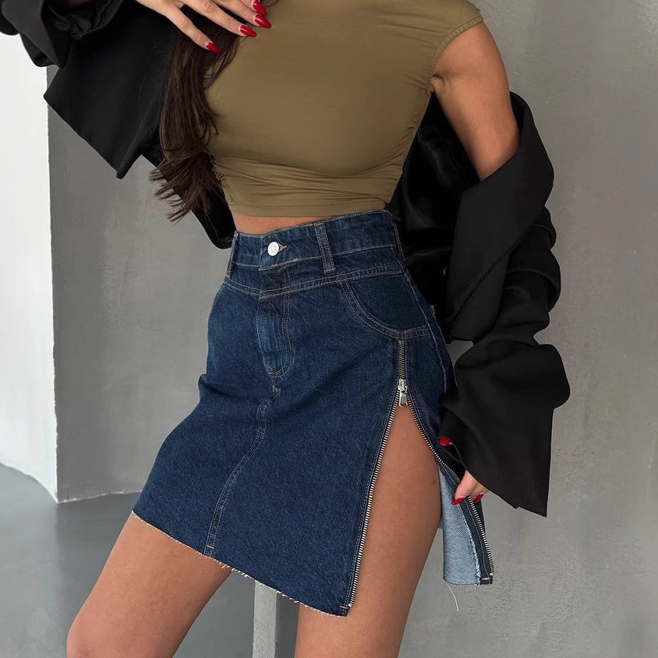 Damen Denimrock mit asymmetrischem Saum und seitlichem Reißverschluss Drune