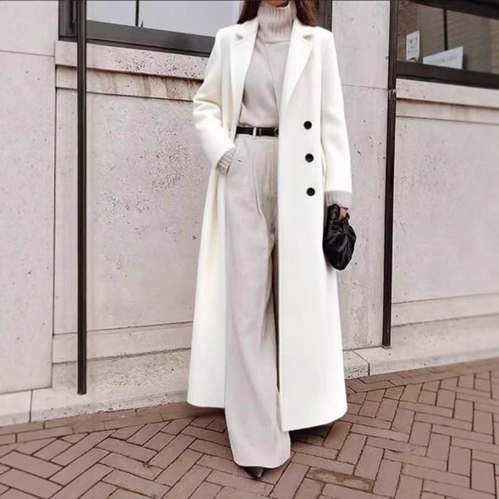 Damen Eleganter Wollmantel mit doppelter Knopfleiste und tiefen Taschen Drune
