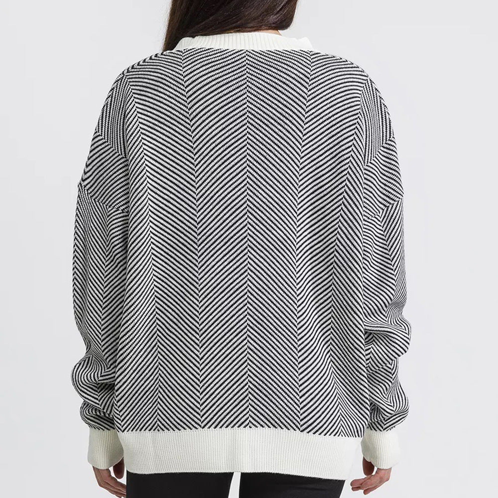 Damen Strickjacke mit Chevron-Muster und großen Knopfdetails Drune
