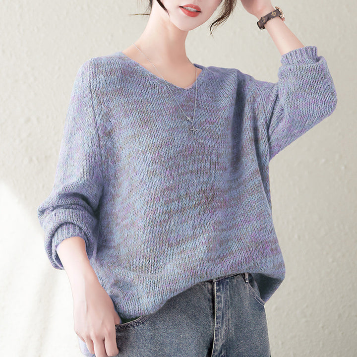Damen Grobstrickpullover mit V-Ausschnitt und lässigem Oversized-Schnitt Drune