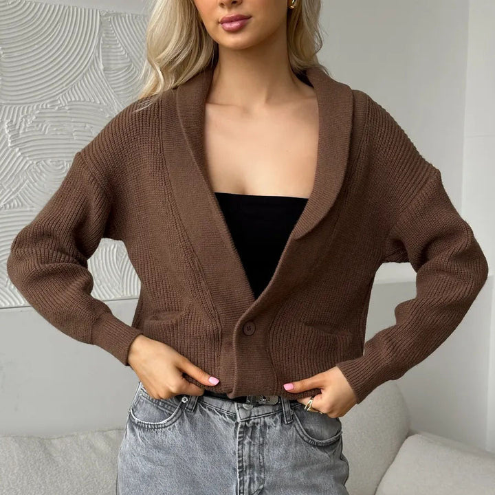 Damen komfortable Strickjacke mit tiefem V-Ausschnitt und praktischen Taschen Drune