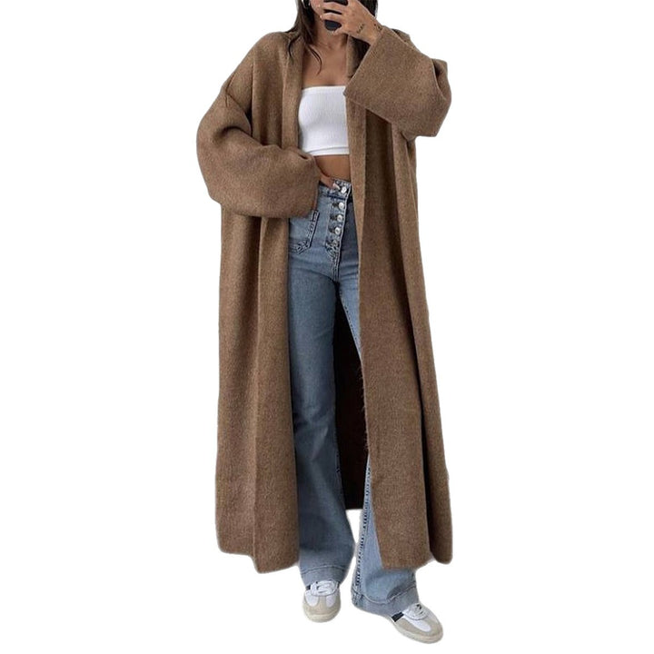 Damen nan extra-langer Oversize-Strickmantel mit offenem Schnitt, weiten Ärmeln und Kimonokragen Drune