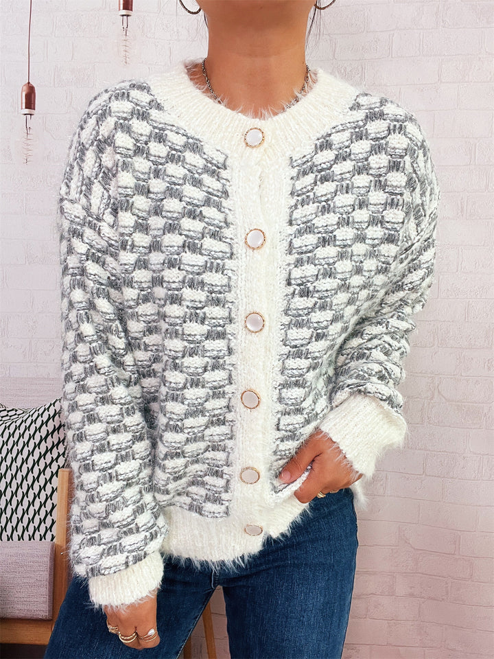 Damen gemütlicher Strickcardigan mit dekorativem Knopfdesign Drune