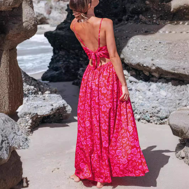Damen Maxikleid mit raffiniertem Knotendesign und floralem Muster Drune