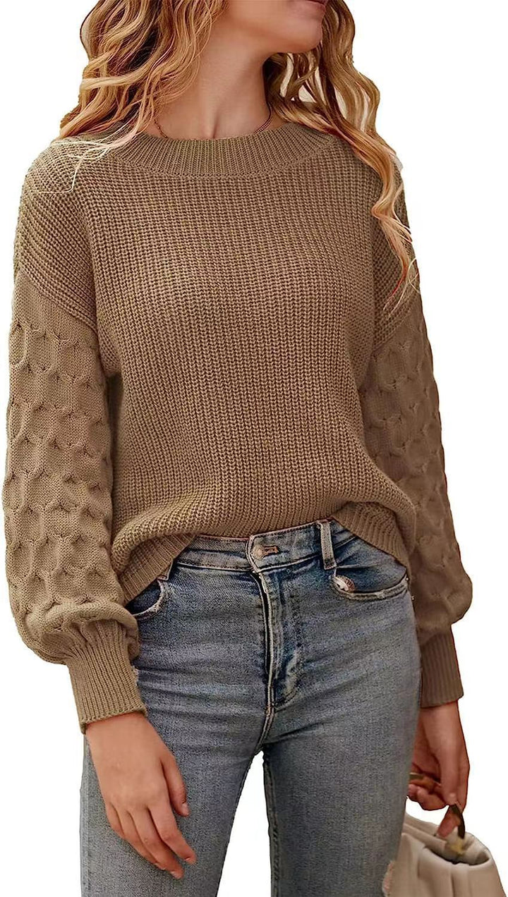 Damen Strickpullover mit strukturierten Puffärmeln und Rundhalsausschnitt Drune