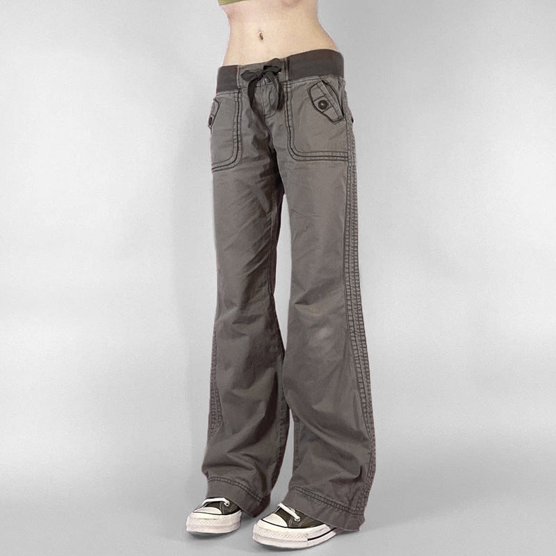 Damen Flared Pants mit modischem Taillengürtel Drune
