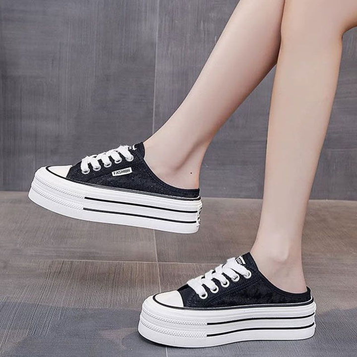 Damen Plattform Sneaker mit luftiger Canvas-Oberfläche und rutschfester Sohle Drune