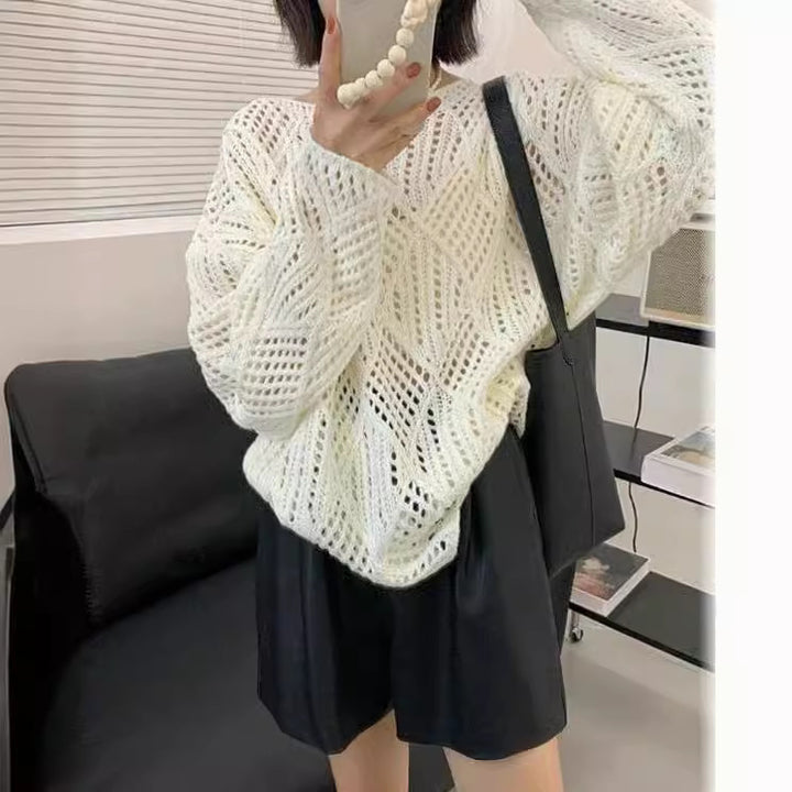Damen luftiger Strickpullover im modernen Netzdesign Drune