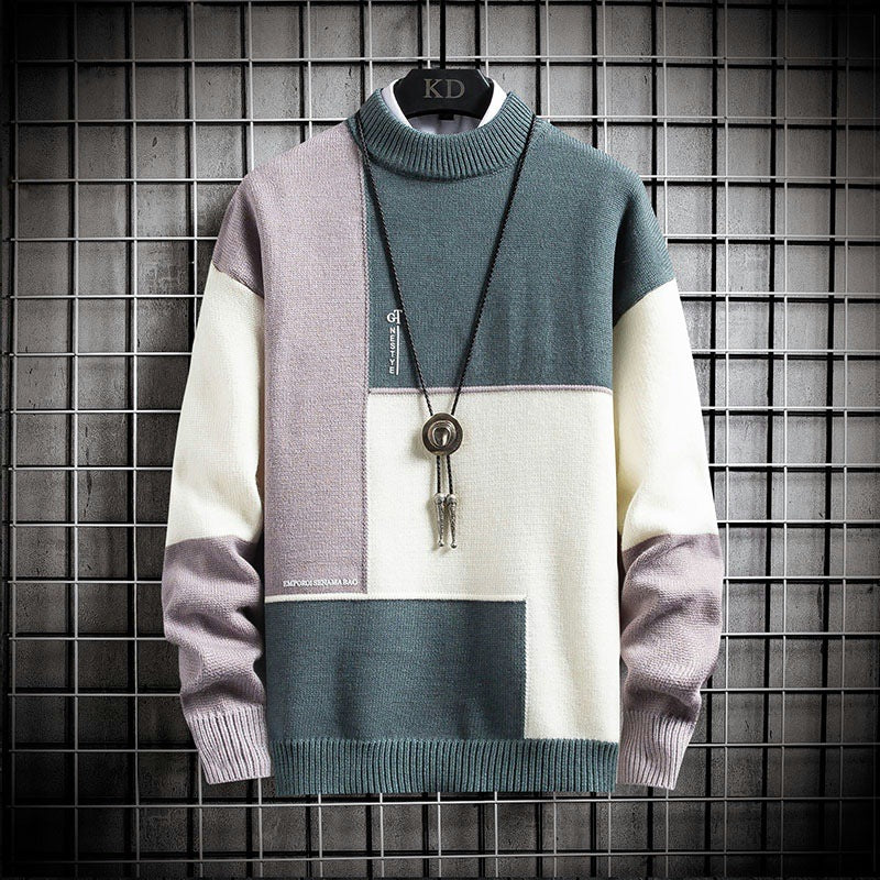 Herren nan blockfarbiger Oversize-Feinstrickpullover mit Stehkragen und gerippten Bündchen Drune