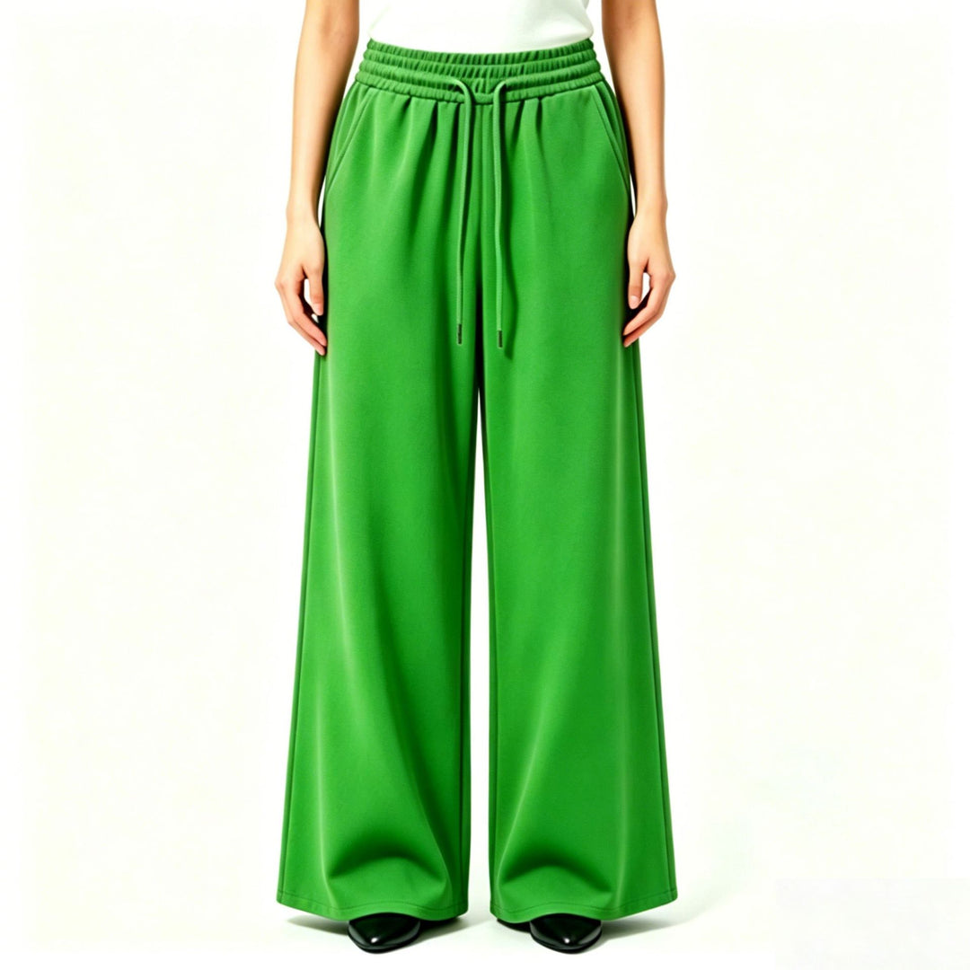 Damen nan weite High-Waist Loungehose mit elastischem Bund, Kordelzug und fließendem Jersey Drune