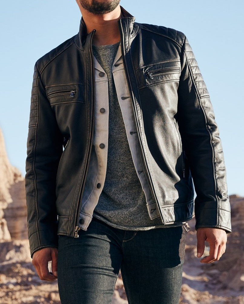 Herren Bikerjacke mit funktionalen Taschen und einzigartiger Steppung Drune