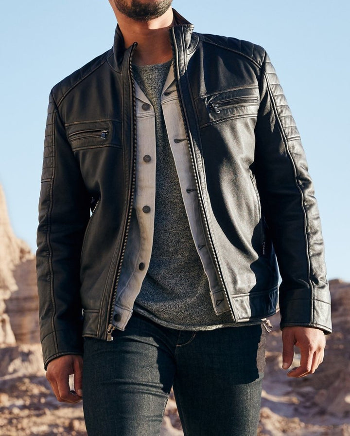 Herren Bikerjacke mit funktionalen Taschen und einzigartiger Steppung Drune
