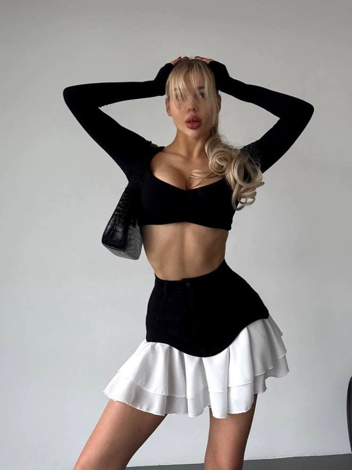 Damen modischer Rock mit asymmetrischem Saum und praktischen Taschen Drune