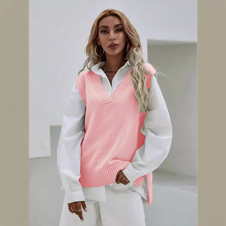 Damen Strickweste mit V-Ausschnitt und modernen Details Drune