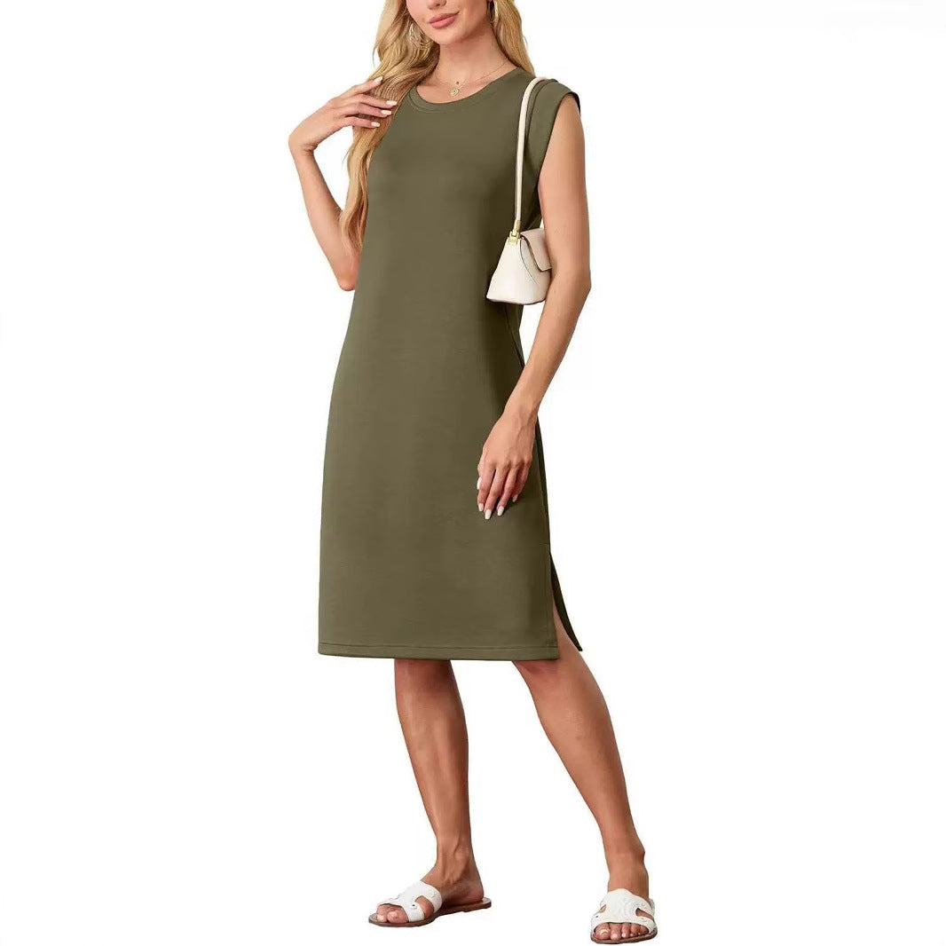 Damen Freizeitkleid mit eleganten Seitenschlitzen und Rundhalsausschnitt Drune
