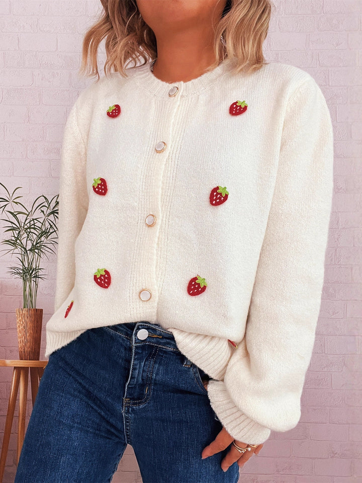 Damen Strickjacke mit fröhlichem Erdbeerdesign Drune