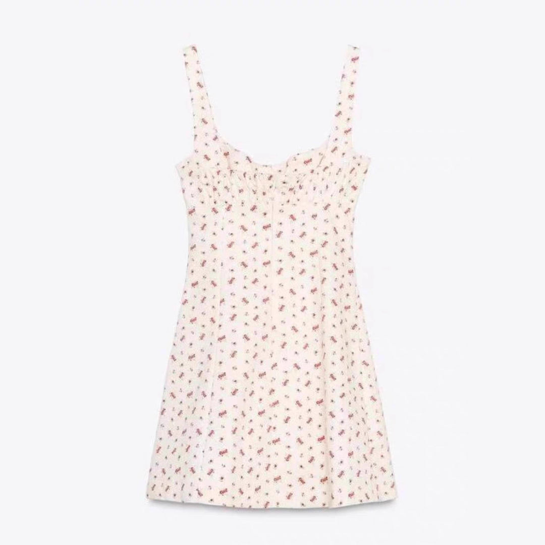 Damen Minikleid mit zartem Blumenmuster und schmalen Trägern Drune