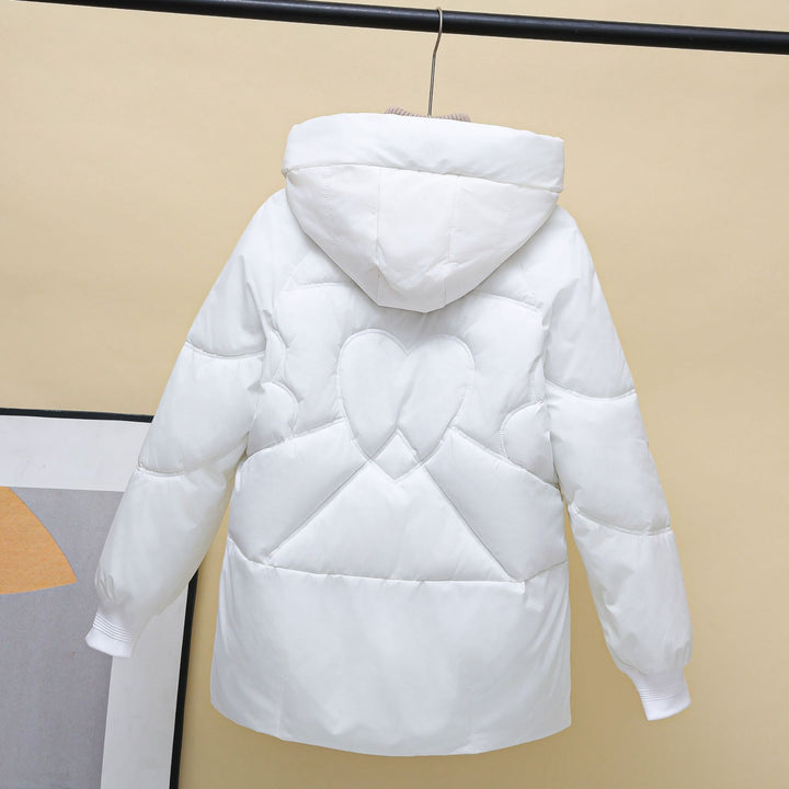 Damen gesteppte Winterjacke mit Kapuze und Herzdetails Drune
